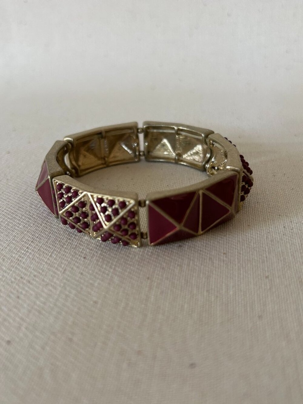 Cookie Lee Vintage Burgundy and Gold Geometric Stretch Bracelet